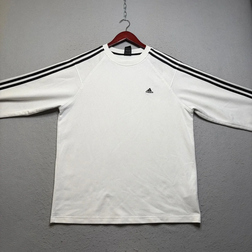 Adidas Shirt Mens Large White Long Sleeve 3 Stripe Y2K Performance Top